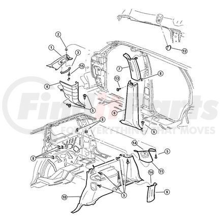 Chrysler 5GU25XDVAD PANEL. Left. Quarter Trim. Diagram 13