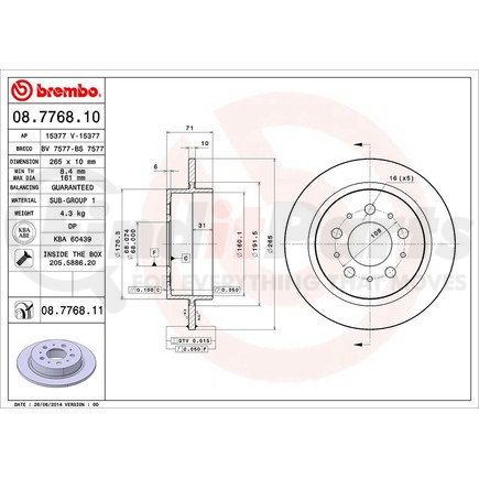 Brembo 08.7768.10 REAR BRAKE DISC