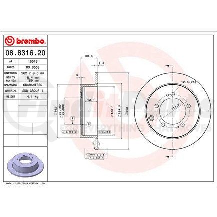 Brembo 08 8316 20 Disc Brake Rotor for MITSUBISHI