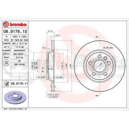 Brembo 08 9176 11 Disc Brake Rotor for VOLKSWAGEN WATER
