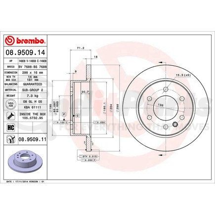 Brembo 08 9509 11 Disc Brake Rotor for MERCEDES BENZ