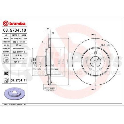 Brembo 08 9734 11 Disc Brake Rotor for JAGUAR