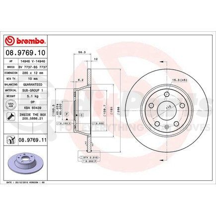 Brembo 08 9769 11 Disc Brake Rotor for VOLKSWAGEN WATER