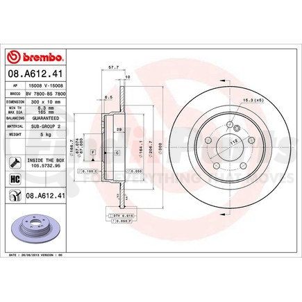 Brembo 08 A612 41 Disc Brake Rotor for MERCEDES BENZ