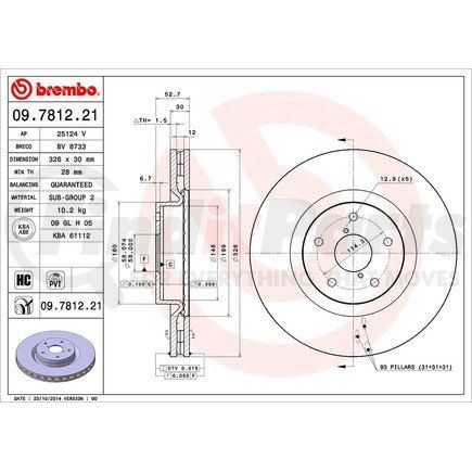 Brembo 09 7812 21 Disc Brake Rotor for SUBARU