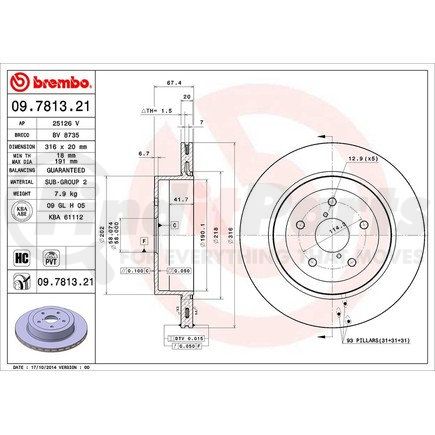 Brembo 09 7813 21 Disc Brake Rotor for SUBARU
