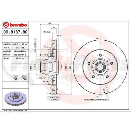 Brembo 09 8187 80 Disc Brake Rotor for LINCOLN