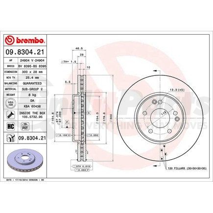 Brembo 09 8304 21 Disc Brake Rotor for MERCEDES BENZ