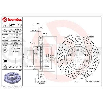 Brembo 09 8421 11 Disc Brake Rotor for PORSCHE