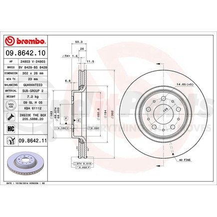 Brembo 09 8642 11 Disc Brake Rotor for VOLVO