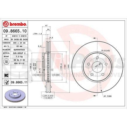 Brembo 09 8665 11 Disc Brake Rotor for JAGUAR