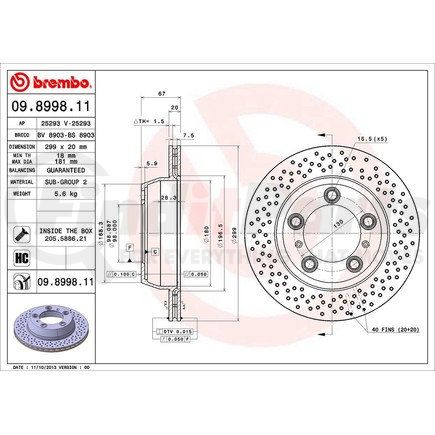 Brembo 09 8998 11 Disc Brake Rotor for PORSCHE