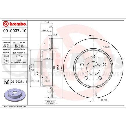 Brembo 09 9037 11 Disc Brake Rotor for DODGE