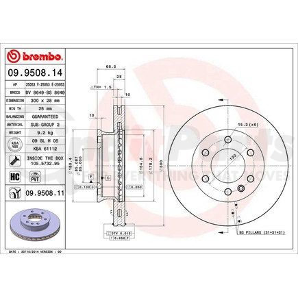Brembo 09 9508 11 Disc Brake Rotor for MERCEDES BENZ