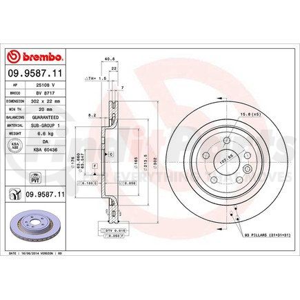 Brembo 09 9587 11 Disc Brake Rotor for VOLVO