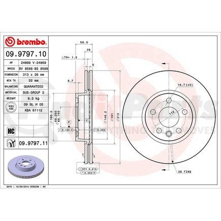 Brembo 09 9797 11 Disc Brake Rotor for VOLKSWAGEN WATER