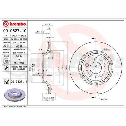 Brembo 09 9827 11 Disc Brake Rotor for VOLVO