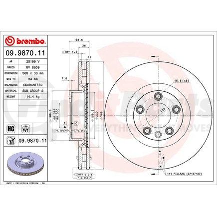 Brembo 09 9870 11 Disc Brake Rotor for PORSCHE