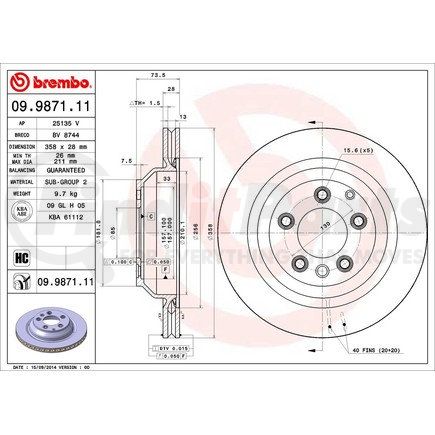 Brembo 09 9871 11 Disc Brake Rotor for VOLKSWAGEN WATER