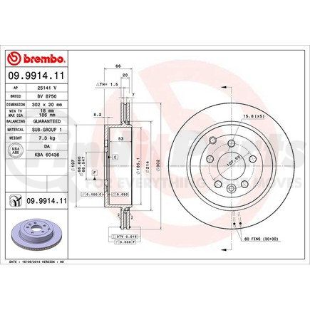 Brembo 09 9914 11 Disc Brake Rotor for LAND ROVER