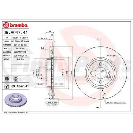 Brembo 09 A047 41 Disc Brake Rotor for BMW