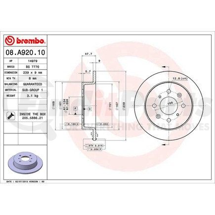 Brembo 08 A920 10 Disc Brake Rotor for HONDA