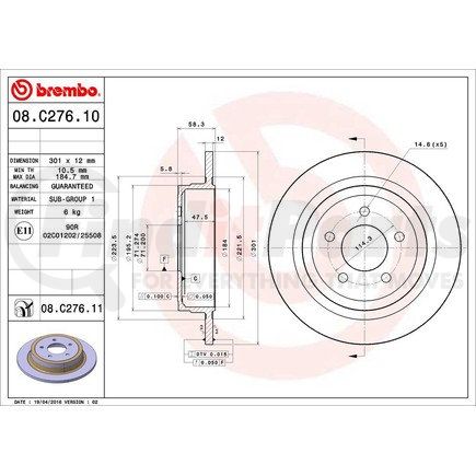 Brembo 08 C276 11 Disc Brake Rotor for FORD