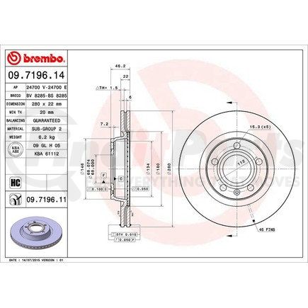 Brembo 09 7196 11 Disc Brake Rotor for VOLKSWAGEN WATER