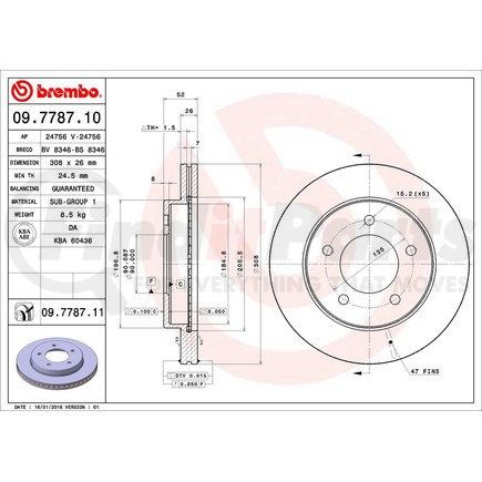 Brembo 09 7787 11 Disc Brake Rotor for FORD