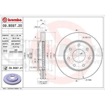 Brembo 09 B597 21 Disc Brake Rotor for LINCOLN
