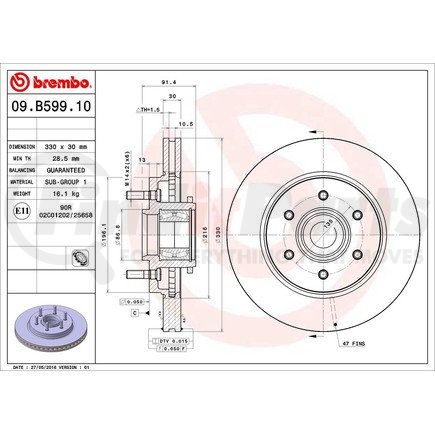 Brembo 09 B599 10 Disc Brake Rotor for LINCOLN