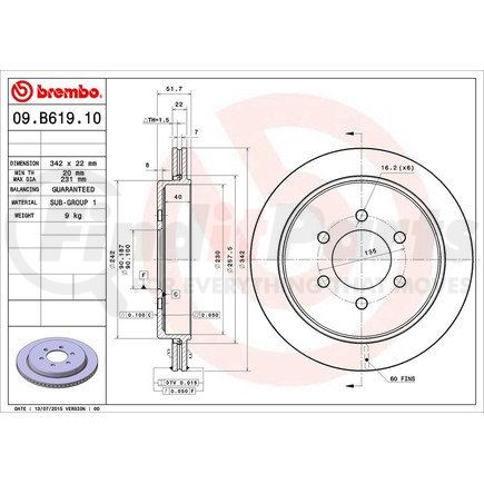 Brembo 09 B619 10 Disc Brake Rotor for FORD