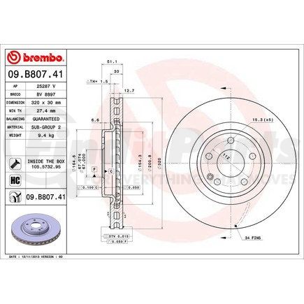 Brembo 09 B807 41 Disc Brake Rotor for MERCEDES BENZ