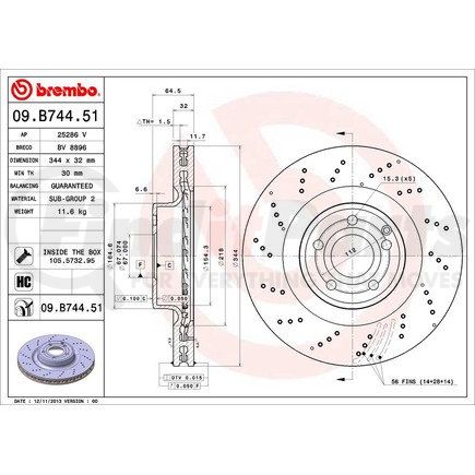Brembo 09 B744 51 Disc Brake Rotor for MERCEDES BENZ