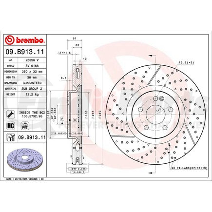 Brembo 09B91311 Disc Brake Rotor