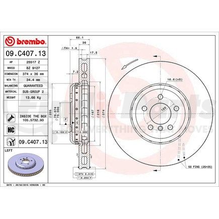 Brembo 09 C407 13 Disc Brake Rotor for BMW