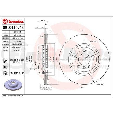 Brembo 09 C410 13 Disc Brake Rotor for BMW