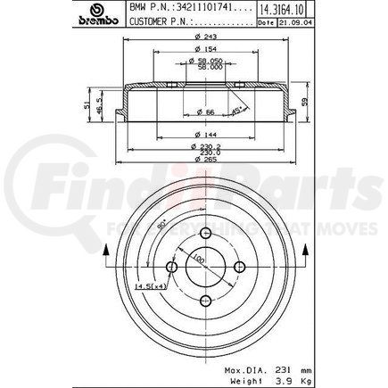 Brembo 14.3164.10 BRAKE DRUM