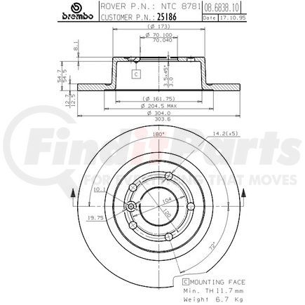 Brembo 25186 REAR BRAKE DISC