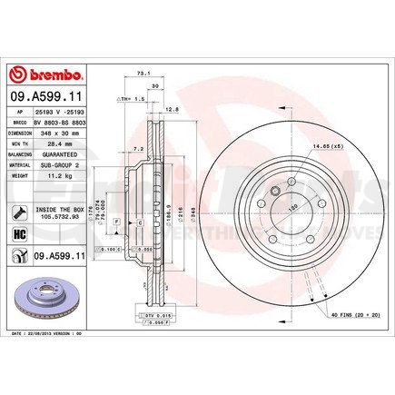 Brembo 09 A599 11 Disc Brake Rotor for BMW