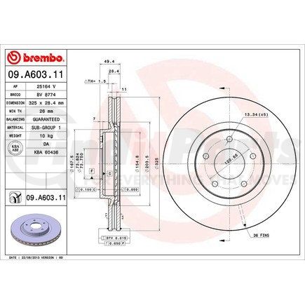 Brembo 09 A603 11 Disc Brake Rotor for JAGUAR