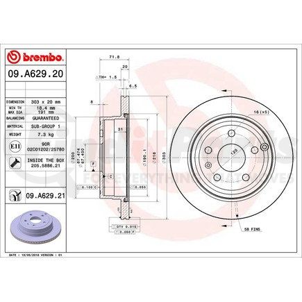 Brembo 09 A629 21 Disc Brake Rotor for GM