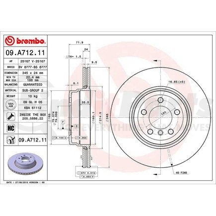 Brembo 09 A712 11 Disc Brake Rotor for BMW