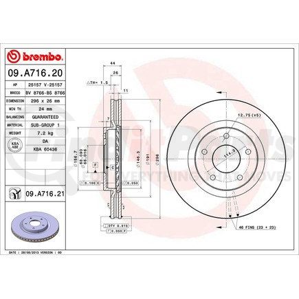 Brembo 09 A716 21 Disc Brake Rotor
