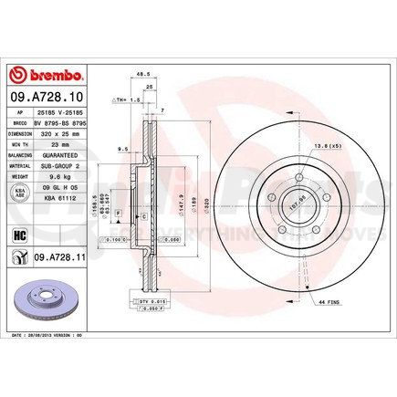 Brembo 09 A728 11 Disc Brake Rotor for VOLVO