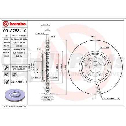 Brembo 09 A758 11 Disc Brake Rotor for VOLKSWAGEN WATER