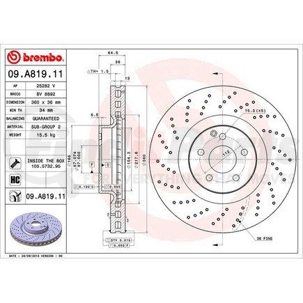 Brembo 09 A819 11 Disc Brake Rotor for MERCEDES BENZ