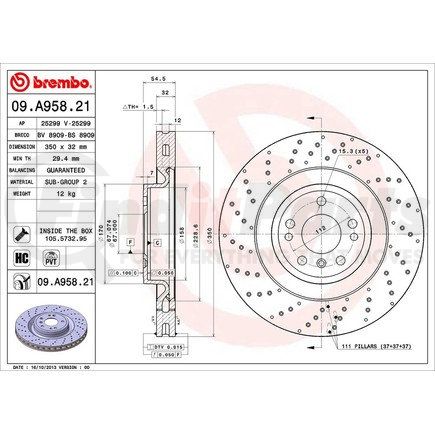 Brembo 09 A958 21 Disc Brake Rotor for MERCEDES BENZ