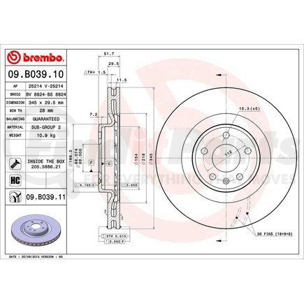 Brembo 09 B039 11 Disc Brake Rotor for VOLKSWAGEN WATER