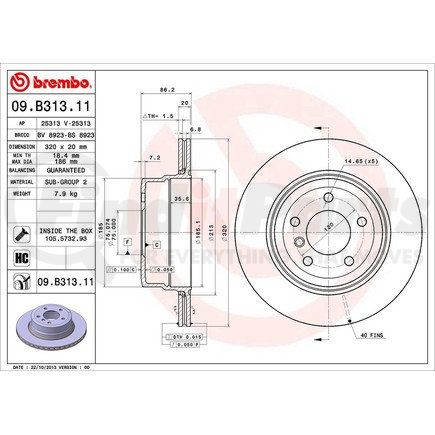Brembo 09 B313 11 Disc Brake Rotor for BMW
